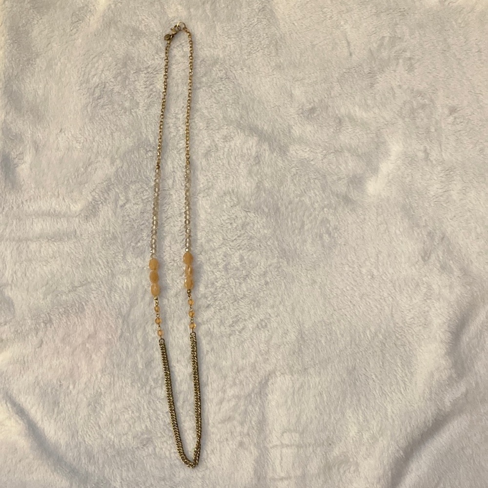 LOFT Long Strand Clear and Pink Gem Necklace